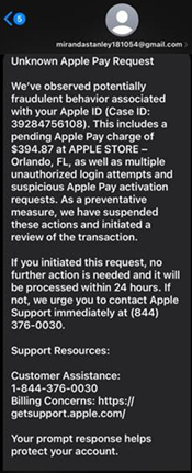 Text message scam for unknown Apple Pay request